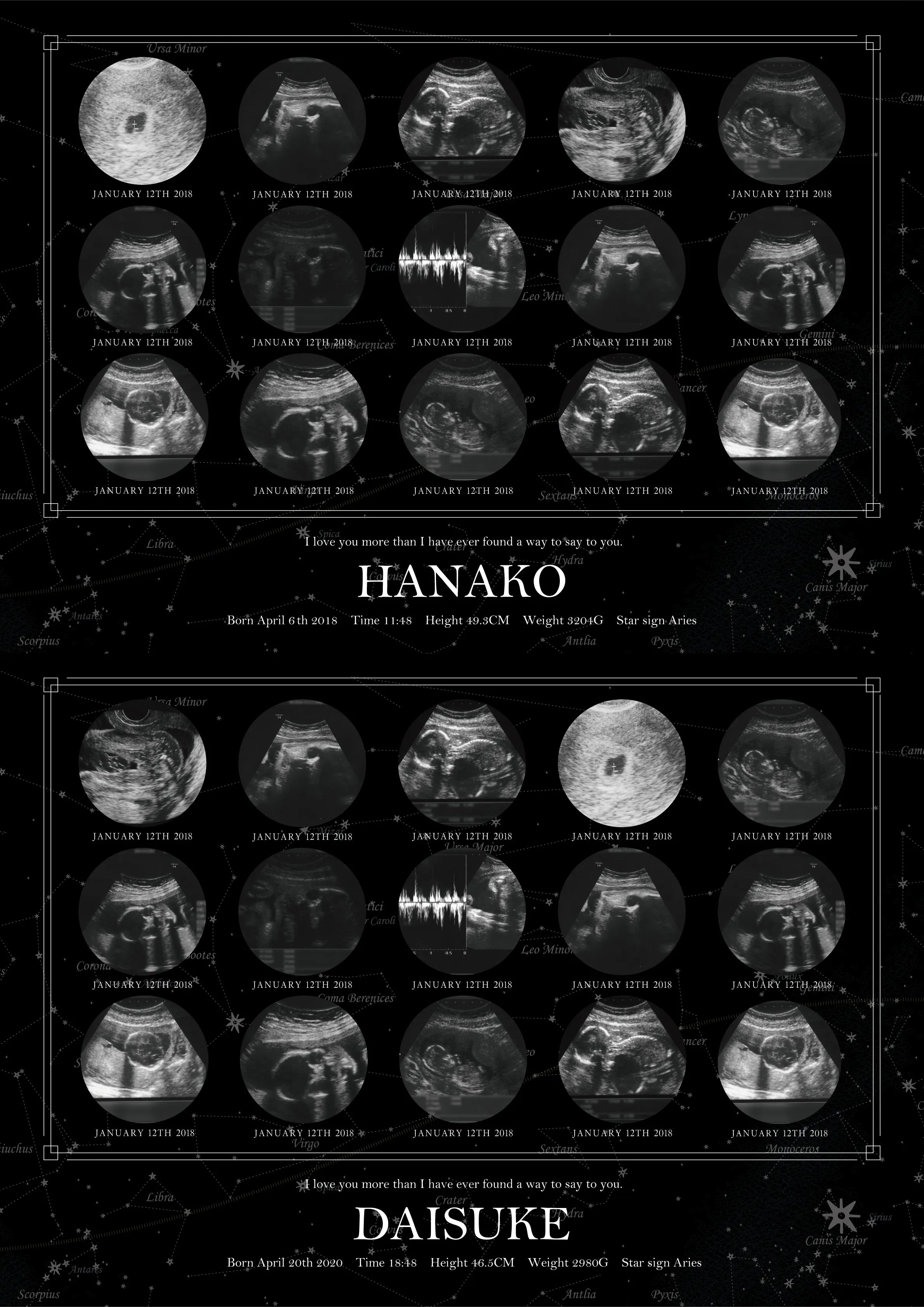 実際の星空を背景に【エコー写真ポスター15枚】2名様バージョン